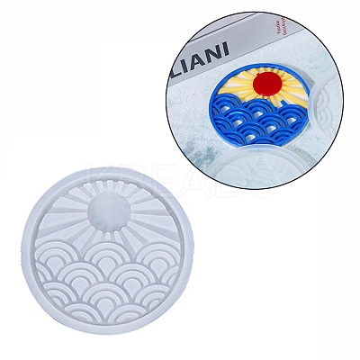 DIY Flat Round with Sun & Wave Cup Mat Food Grade Silicone Molds SIMO-PW0001-124A-1