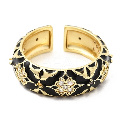 Brass Micro Pave Cubic Zirconia Cuff Open Rings for Women RJEW-B160-05G-1