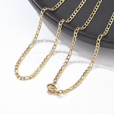 Ion Plating(IP) 304 Stainless Steel Figaro Chain Necklaces LS-STAS-K168-01G-1