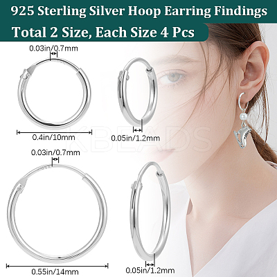 4 Pairs 2 Size 925 Sterling Silver Huggie Hoop Earring Findings STER-BBC0006-34-1