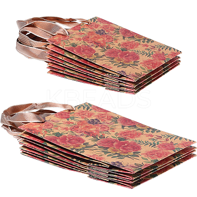 8Pcs 2 Styles Rotro Rose Flower Print Paper Packaging Tote Bags ABAG-BBC0001-32-1