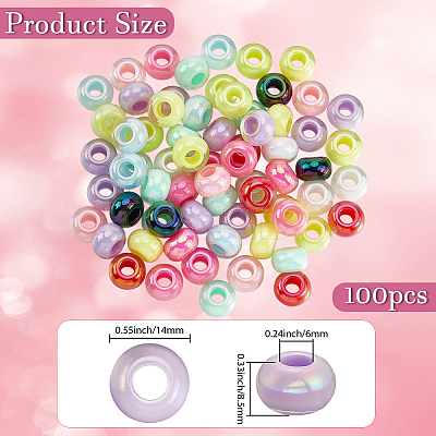 100Pcs UV Plating Rainbow Iridescent Acrylic European Beads MACR-PA0001-27-1