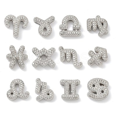 Twelve Constellations Brass Micro Pave Clear Cubic Zirconia Pendants KK-G548-21P-1