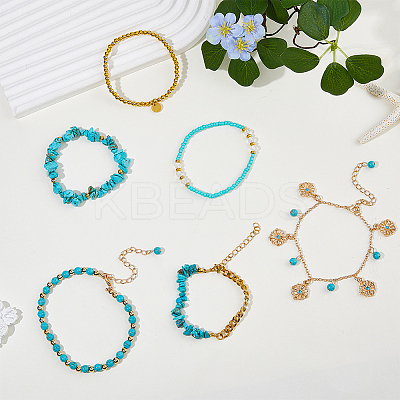 6Pcs 6 Style Alloy Flower Charm Bracelets Set BJEW-FI0001-79-1