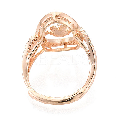 Oval Brass Micro Pave Clear Cubic Zirconia Adjustable Ring Settings KK-T076-69G-1