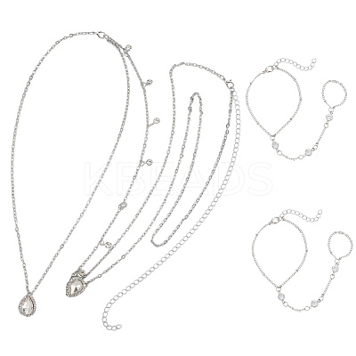 2Pcs Alloy Curb Chain Finger Ring Bracelets for Women BJEW-CY0001-06-1
