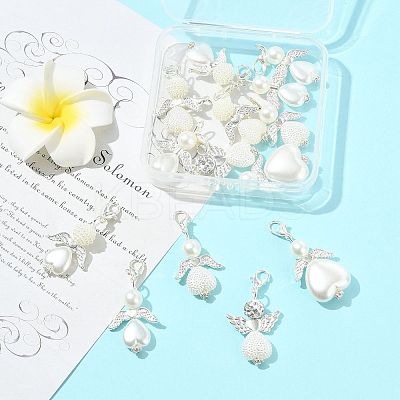 14Pcs 7 Styles ABS Plastic Imitation Pearl & Alloy Pendant Decorations HJEW-FS00042-01-1