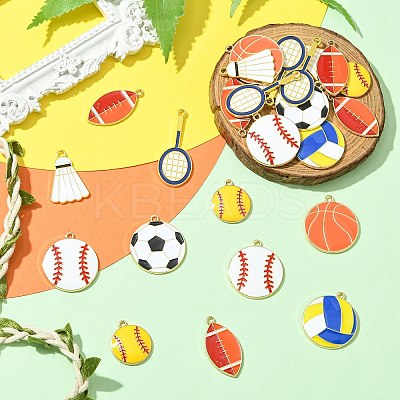 40Pcs 8 Styles Sports Ball Alloy Enamel Pendants ENAM-CJ0006-82-1