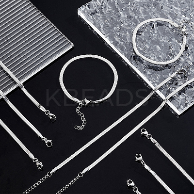 10Pcs 3mm 304 Stainless Steel Flat Snake Dome Herringbone Chain Link Bracelet for Men Women BJEW-UN0001-27-1