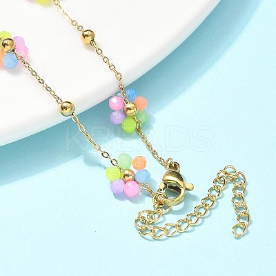 304 Stainless Steel & Synthetic Stone Daisy Flower Chain Anklets for Women AJEW-B031-01G-01-1
