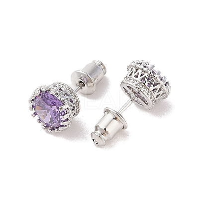 Rack Plating Brass Pave Single Cubic Zirconia Stud Earrings X-EJEW-I304-02P-04-1