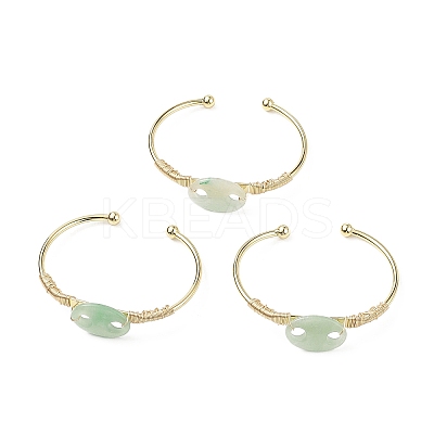 Natural Green Aventurine Coffee Bean Open Cuff Bangle BJEW-G660-01G-11-1