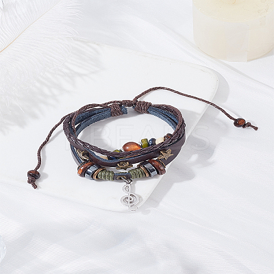 1Pc Leater Braided Multi-strand Bracelet with Alloy Musical Note Charms MUSI-LP0001-01A-1