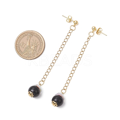Glass Imitation Pearl Round Tassel Stud Earrings EJEW-JE06453-01-1