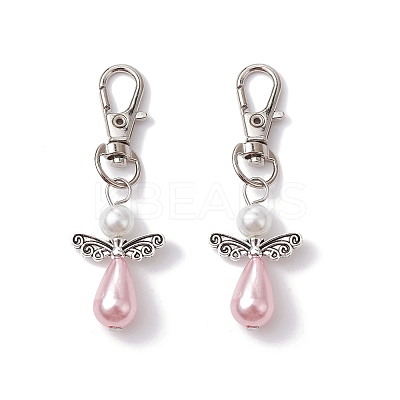 Angel ABS Plastic & Glass Imitation Pearl Pendant Decorations HJEW-JM01359-01S-1