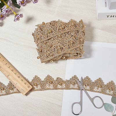 5 Yards Polyester & ABS Plastic Imitation Pearl Lace Ribbon OCOR-GF0004-92A-1