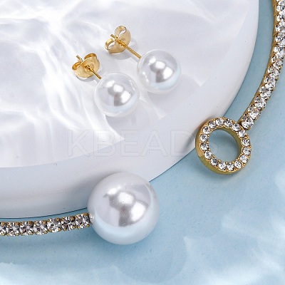 Round Plastic Imitation Pearl Stud Earrings & Cubic Zirconia Rhinestone Cuff Choker Necklaces Sets SJEW-U003-05G-1