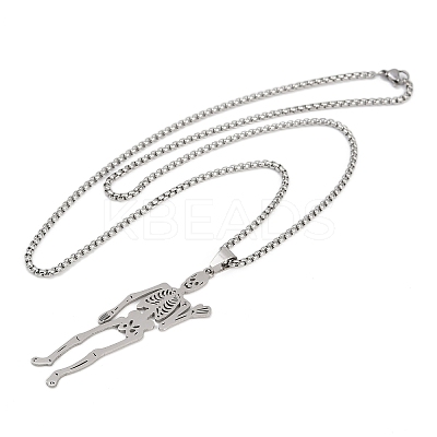 201 Stainless Steel Skeleton Pendant Necklaces NJEW-K283-08P-1