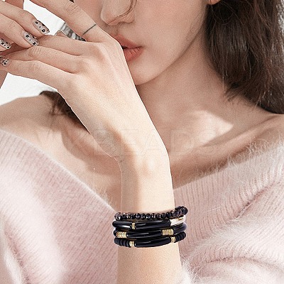 4Pcs 4 Style Acrylic Chunky Curved Tube Stretch Bracelet Sets BJEW-SW00074-02-1