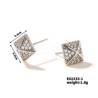 Shiny Delicate Stud Earrings with Vintage Pyramid Design and Full Rhinestones DN2291-1-1