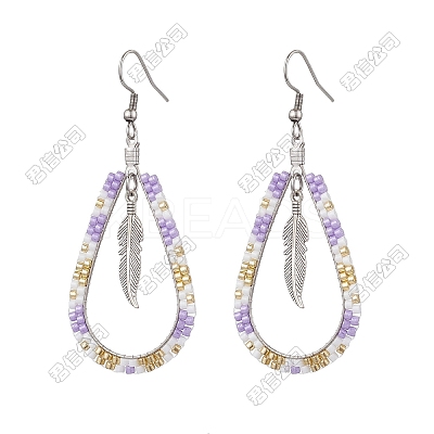 304 Stainless Steel Glass Seed Beads Dnagle Earrings EJEW-FS00078-1