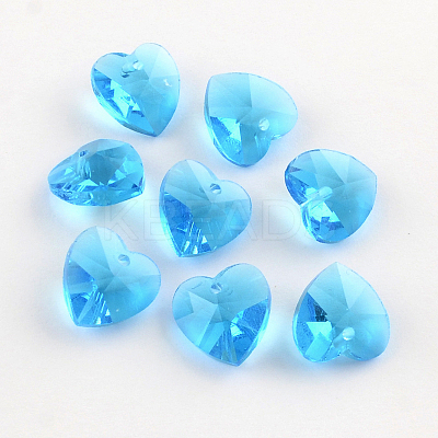 Faceted Heart Transparent Glass Charm Pendants GLAA-S054-07-1