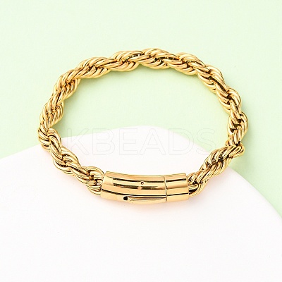 304 Stainless Steel Rope Chain Bracelets for Men Women BJEW-C124-03A-G-1