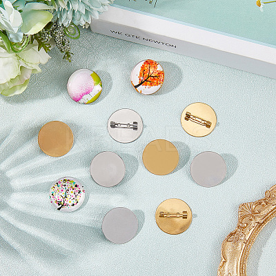 20Pcs 2 Colors PVD Vacuum Plating 304 Stainless Steel Brooch Cabochon Settings STAS-BBC0007-27-1