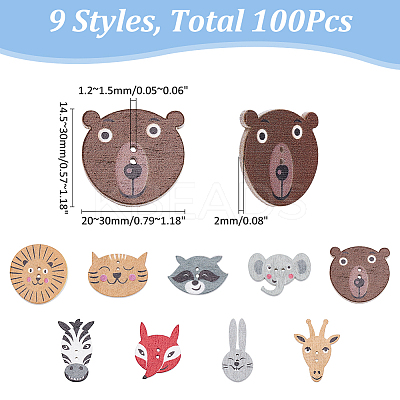 2 Bags Printed Wood Buttons BUTT-WR0001-31-1