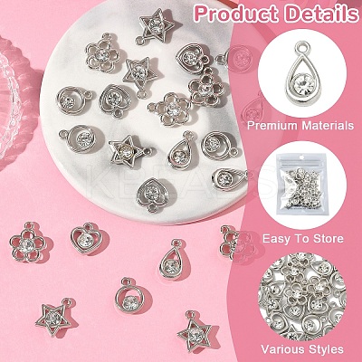 25Pcs 5 Styles Plastic with Resin Rhinestone Pendants FIND-YW0009-87-1