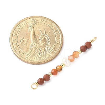 Faceted Round Natural Carnelian & Red Jasper & Potato Natural Cultured Freshwater Pearl Beaded Connector Charms PALLOY-JF03531-01-1