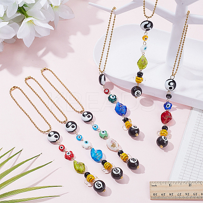 6Pcs 6 Styles Flower Bees Handmade Lampwork Beads Hanging Ornament HJEW-AR00016-1
