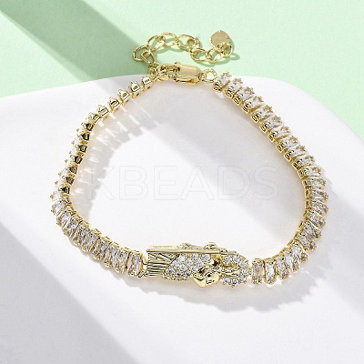 Brass Micro Pave Clear Cubic Zirconia Rectangle Link Chain Bracelets for Women BJEW-U044-01B-G-1