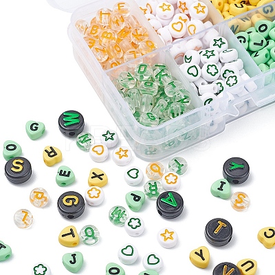 414Pcs 8 Style Heart & Flat Round Opaque/Transparent Acrylic Beads MACR-YW0001-46-1