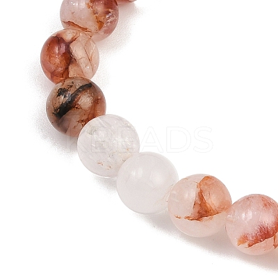 Natural Red Hematoid Quartz Round Beads Stretch Bracelets for Men Women BJEW-JB12395-1