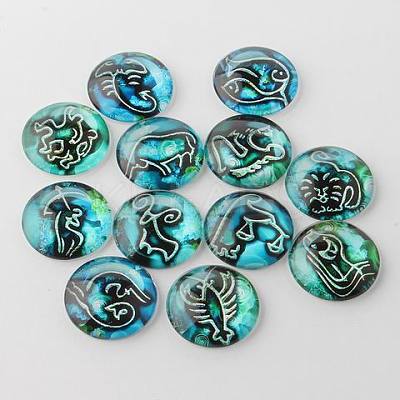 Constellation/Zodiac Sign Printed Glass Cabochons GGLA-A002-25mm-EE-1