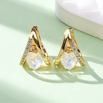 Heart Brass Micro Pave Cubic Zirconia Hoop Earrings EJEW-F384-12G-1