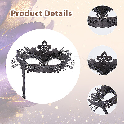 Plastic Rhinestone Masquerade Masks with Alloy Holding Stick AJEW-WH0270-891A-1