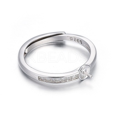 Anti-Tarnish Adjustable Rhodium Plated 925 Sterling Silver Finger Design Ring Mounts Fittings with Pearl Seat STER-F048-15P-1