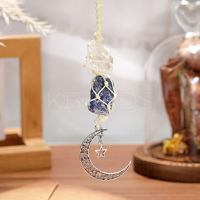 Nuggets Natural Quartz Crystal & Lapis Lazuli Pouch Pendant Decorations HJEW-WH20002-03E-1