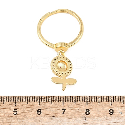 Brass Micro Pave Cubic Zirconia Pendant Finger Rings for Women LS-RJEW-A090-02G-1