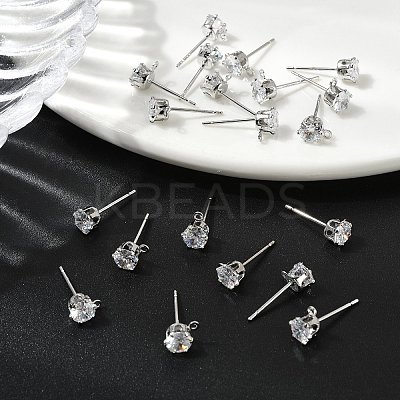 SHEGRACE Brass Clear Cubic Zirconia Flat Round Stud Earring Findings XGR0102P-117P-1