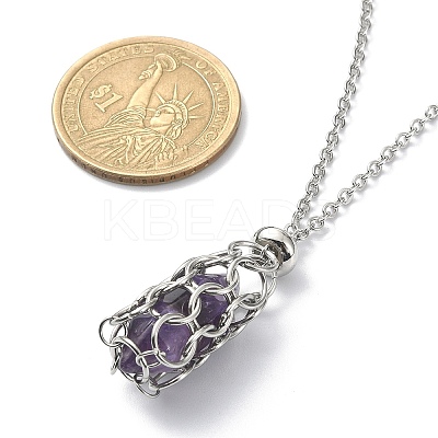 Natural Gemstone Macrame Pouch Pendant Necklaces NJEW-JN04396-1