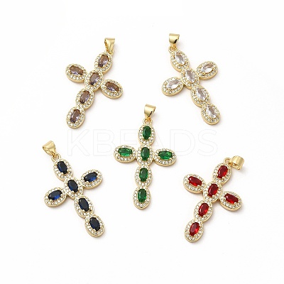 Rack Plating Brass Cubic Zirconia Pendants KK-G456-25G-1
