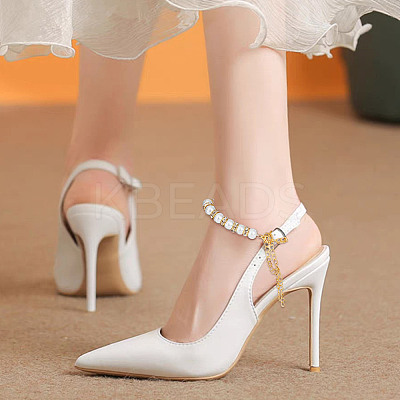 Glass Pearl Beads High-heeled Shoelaces HJEW-OC00059-1