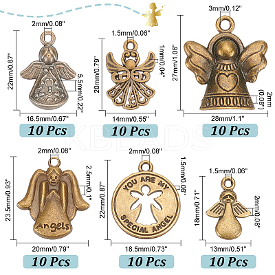 60PCS 6Style Angel Tibetan Style Alloy Pendants TIBEP-PH0001-64-1