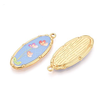 Printed Style 304 Stainless Steel Oval with Flower Pattern Pendants STAS-T071-27C-G-1