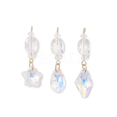 3Pcs Glass with 304 Stainless Steel Pendants PALLOY-JF04729-1