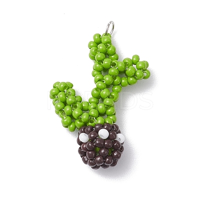 Handmade Glass Seed Beaded Cactus Pendants PALLOY-MZ00684-1