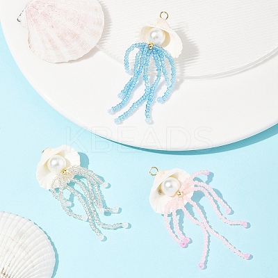 Natural Shell & Glass Pearl Big Pendants PALLOY-FS00031-1